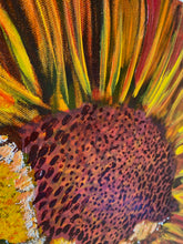Load image into Gallery viewer, Hidden Depths is a captivating mixed media painting by Rita Barakat. Featuring vibrant flowers in close-up detail, this original expressionist artwork symbolizes resilience and hidden strength.