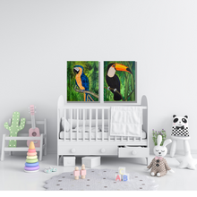 Load image into Gallery viewer, Are you talking to me is an original artwork of a toucan by Rita Barakat