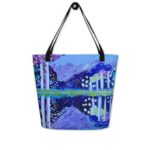 Load image into Gallery viewer, beach bag with original artwork At the Lake by Rita Barakat