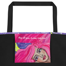 Load image into Gallery viewer, large tote bag- original artwork by Rita Barakat, inside pocket of the bag