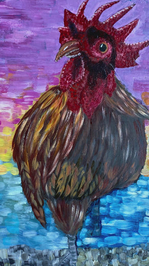 The Rooster Crows original oil painting by Rita Barakat