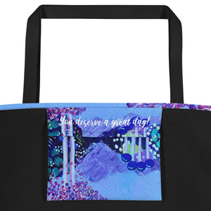 beach bag with original artwork At the Lake by Rita Barakat