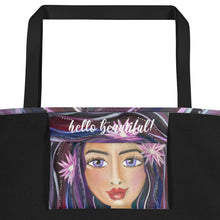 Load image into Gallery viewer, large tote featuring original art Beauty in the Night by Rita Barakat, this is the inside pocket
